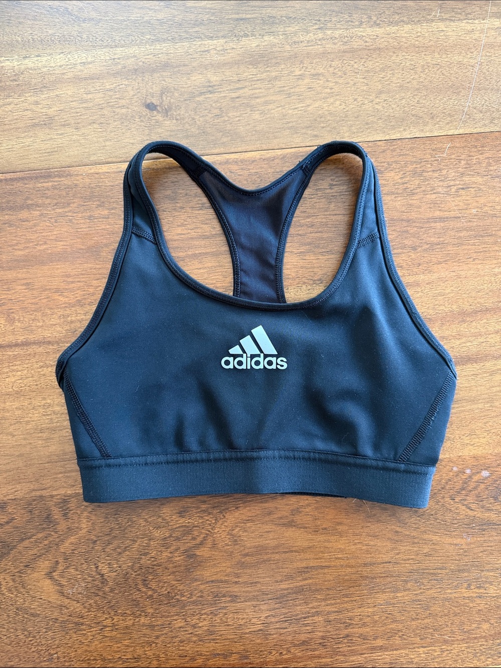 adidas Black Racerback Sports Bra with White Logo